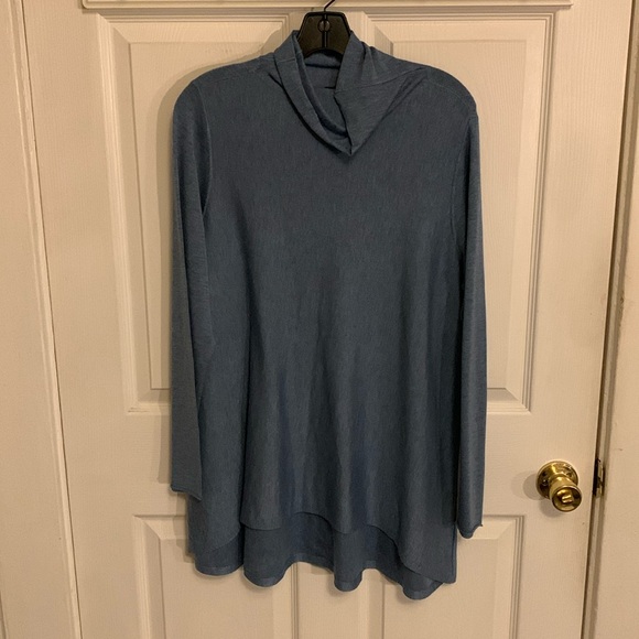 Eileen Fisher Sweaters - Eileen Fisher High Low Women Long Sleeve Cowl Neck Tunic Sweater Blue Size Large